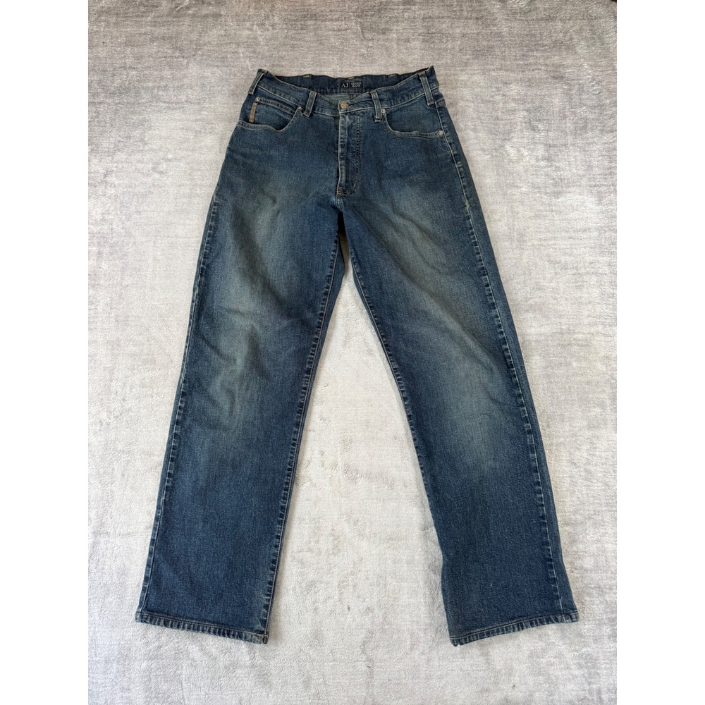 Armani Jeans Mens 31 Blue Denim Comfort Fit Straight Leg Eagle Logo Luxury